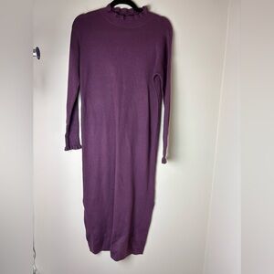 Ann Taylor LOFT Mock Neck Maxi Sweater Dress Regal Plum Size Small Ruffle